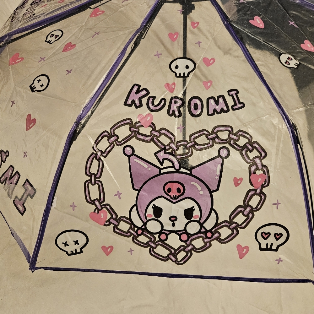Sanrio Kuromi Hearts & Skulls Hello Kitty Umbrella Kids / Adult Clear Umbrella - Picture 7 of 9